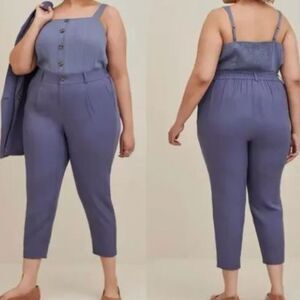 Torrid Slim Taper Stretch Linen Blend Mid-Rise Pant Trouser Blue Size 16